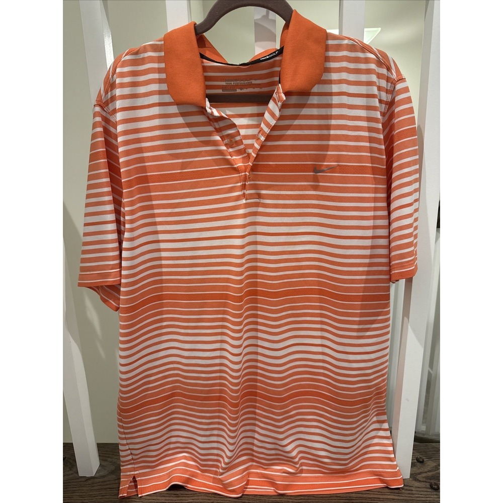 Nike Golf‎ Tour Performance Dri-Fit Polo Orange/White Striped Men's Size XL